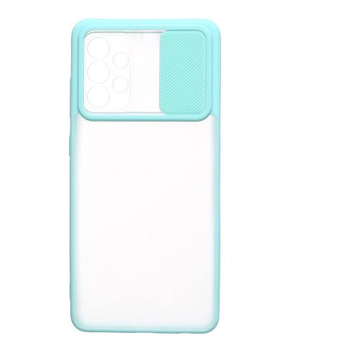StraTG Clear and Turquoise Case with Sliding Camera Protector for Samsung A72 4G - Stylish and Protective Smartphone Case