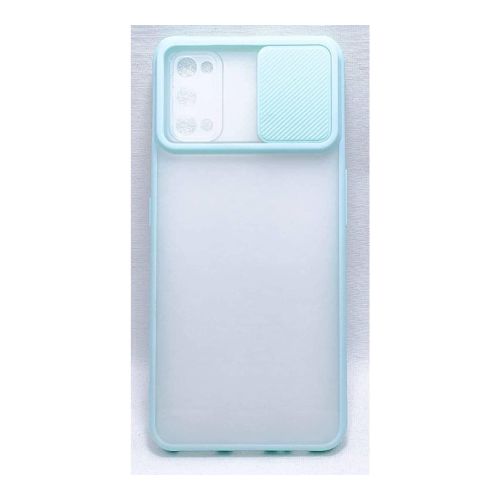 StraTG Clear and Turquoise Case with Sliding Camera Protector for Realme 7 Pro - Stylish and Protective Smartphone Case