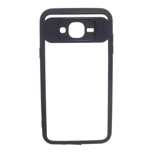 StraTG Clear and Black Case with Sliding Camera Protector for Samsung J7 - Stylish and Protective Smartphone Case