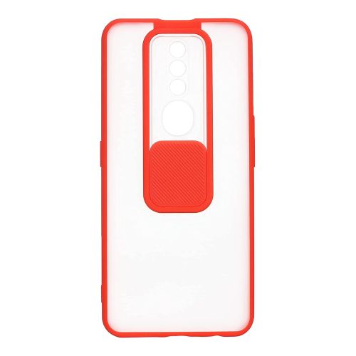 [MACO-701858] StraTG Clear and Red Case with Sliding Camera Protector for Oppo F11 Pro - Stylish and Protective Smartphone Case