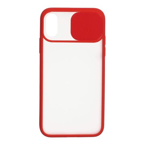 [MACO-701885] StraTG Clear and Red Case with Sliding Camera Protector for iPhone X / XS - Stylish and Protective Smartphone Case