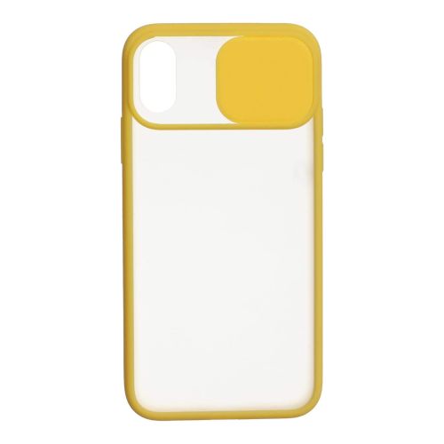 [MACO-701887] StraTG Clear and Yellow Case with Sliding Camera Protector for iPhone X / XS - Stylish and Protective Smartphone Case