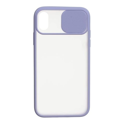 [MACO-701892] StraTG Clear and light Purple Case with Sliding Camera Protector for iPhone XR - Stylish and Protective Smartphone Case