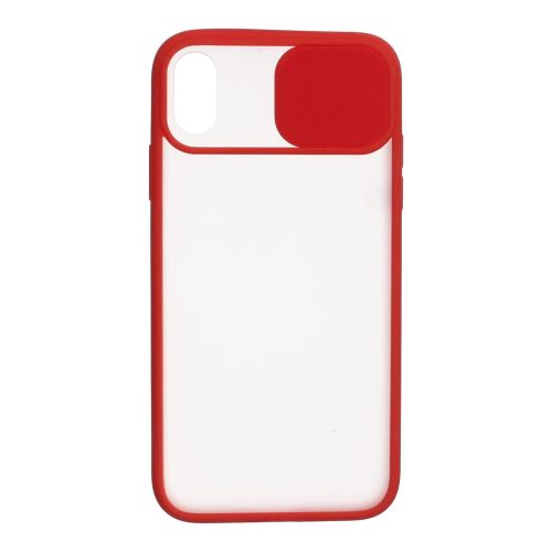 [MACO-701893] StraTG Clear and Red Case with Sliding Camera Protector for iPhone XR - Stylish and Protective Smartphone Case
