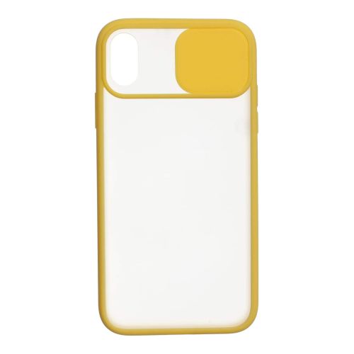 [MACO-701894] StraTG Clear and Yellow Case with Sliding Camera Protector for iPhone XR - Stylish and Protective Smartphone Case