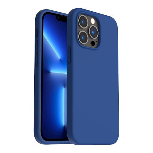 [MACO-701903] StraTG Blue Silicon Cover for iPhone 13 Pro - Slim and Protective Smartphone Case 