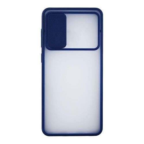 [MACO-701965] StraTG Clear and dark Blue Case with Sliding Camera Protector for Samsung A52 4G / A52 5G / A52s - Stylish and Protective Smartphone Case